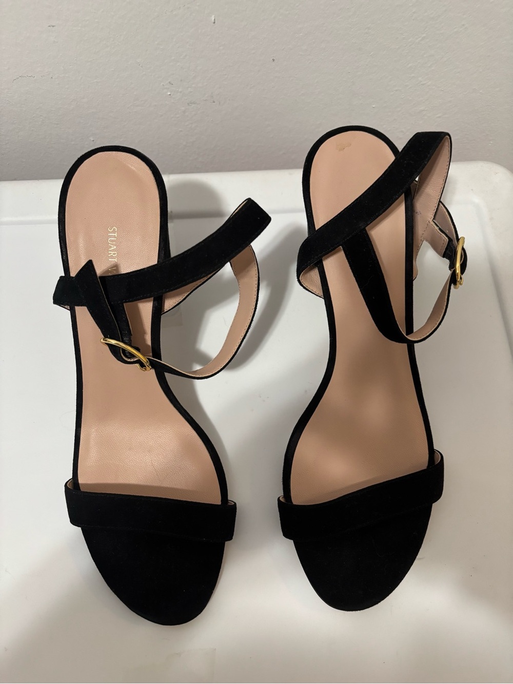 Stuart Weitzman Black Suede Strappy Open-Toe Heels